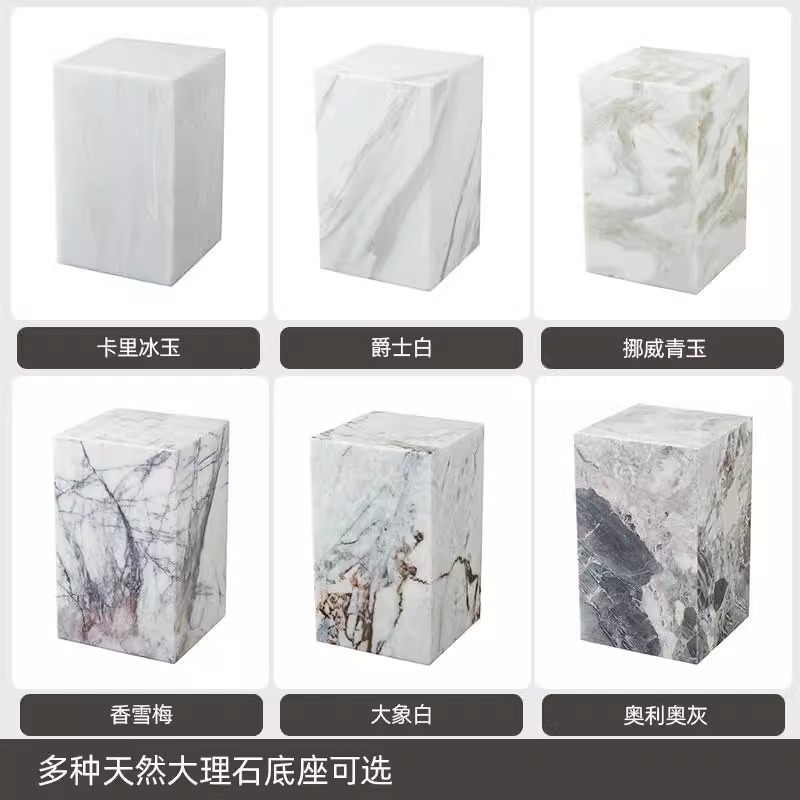 Natural marble base, pedestal, flower stand, entrance display stand, light luxury and high-end feel, coffee table, side table, stone base sculpture column details Picture