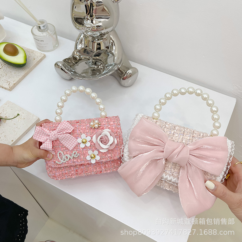 New children's fashion little Chanel-style Elsa Princess bag, little girl pearl hand-held crossbody bag, mobile phone red envelope bag full figure