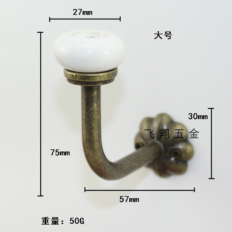 Bronze zinc alloy coat hook + ceramic handle, three-dimensional wall decoration, double-hook coat and hat hook behind the door details Picture