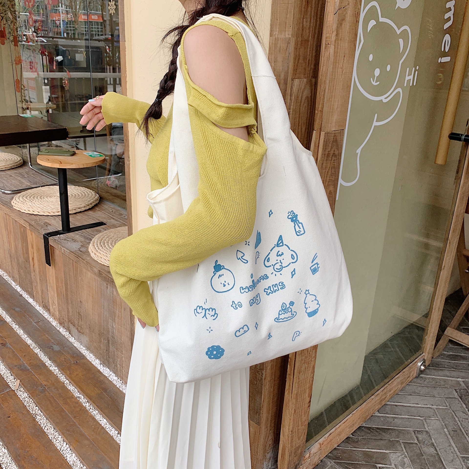 24143 Pet Party canvas Bag for female students, new and fresh single-shoulder bag, Korean-style tote bag shopping bag Specification drawing