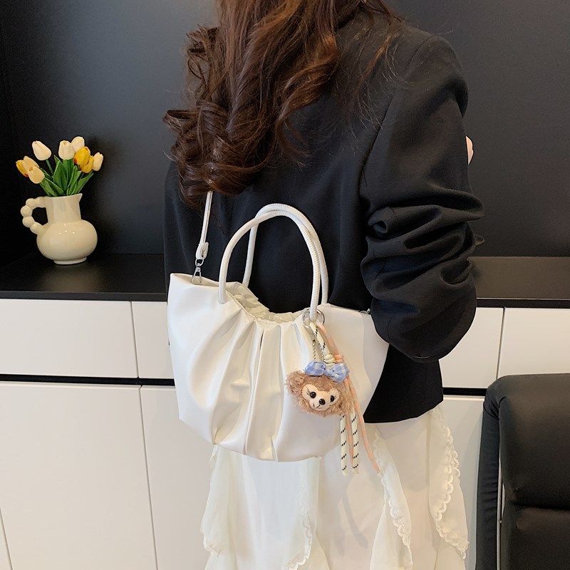 Korean-style pleated hand-held basket bag for women, retro and versatile, soft leather single-shoulder underarm bag, stylish and simple crossbody bag Specification drawing