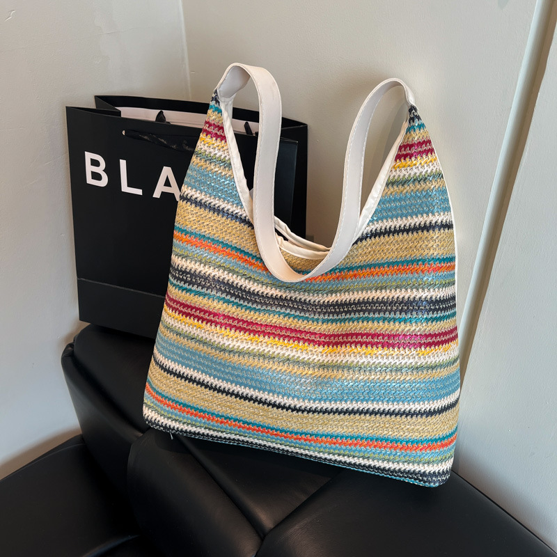 Large bag, women's colorful underarm bag, woven commuter tote bag, straw woven large capacity, 2025 new style versatile shoulder bag full figure
