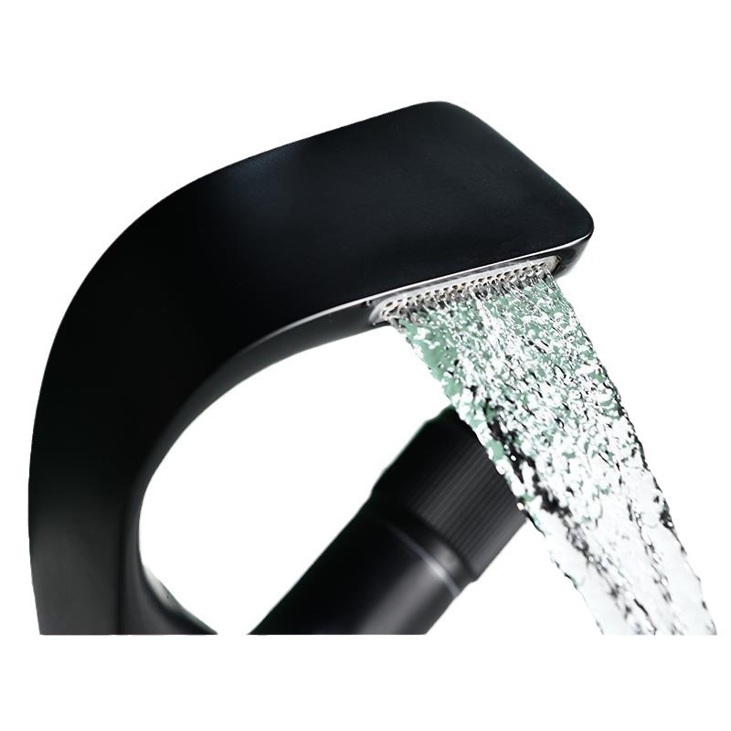 Faucet hotel bathroom under-sink faucet, full copper waterfall, European-style black hot and cold basin Item Picture