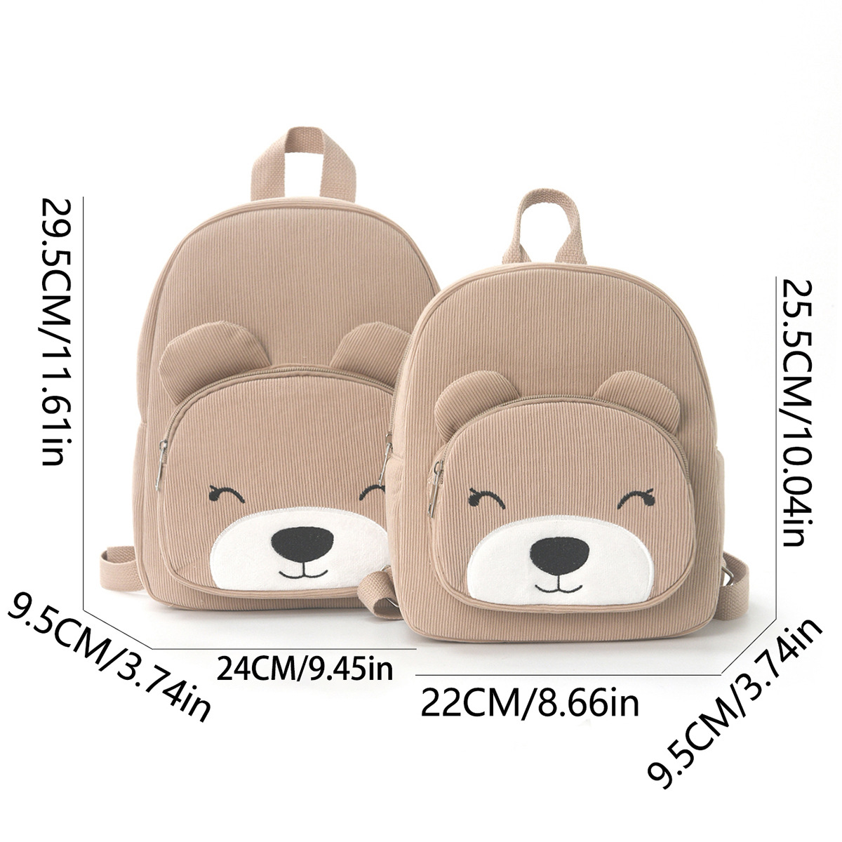 Feihong Cross-border Bear Backpack, Corduroy Primary School Bag, Fashionable and Casual Backpack, Cute Cartoon plush bag details Picture