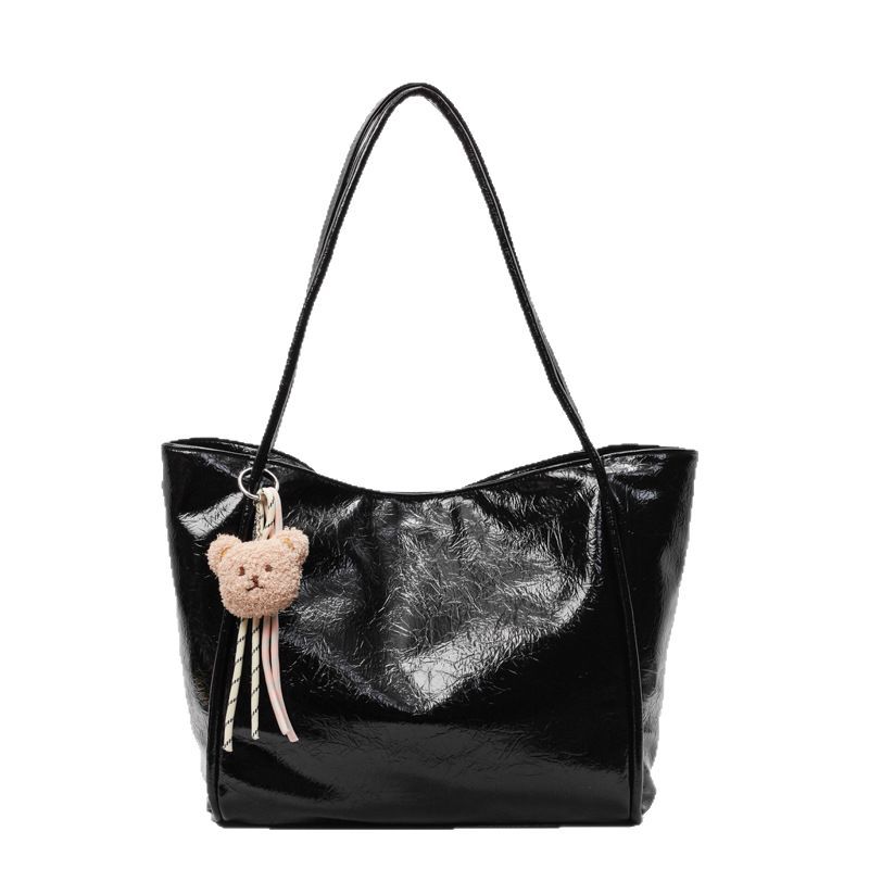 Fashionable and shiny, large-capacity tote bag for women 2025 new style, simple solid color, trendy and stylish single-shoulder underarm bag Item Picture