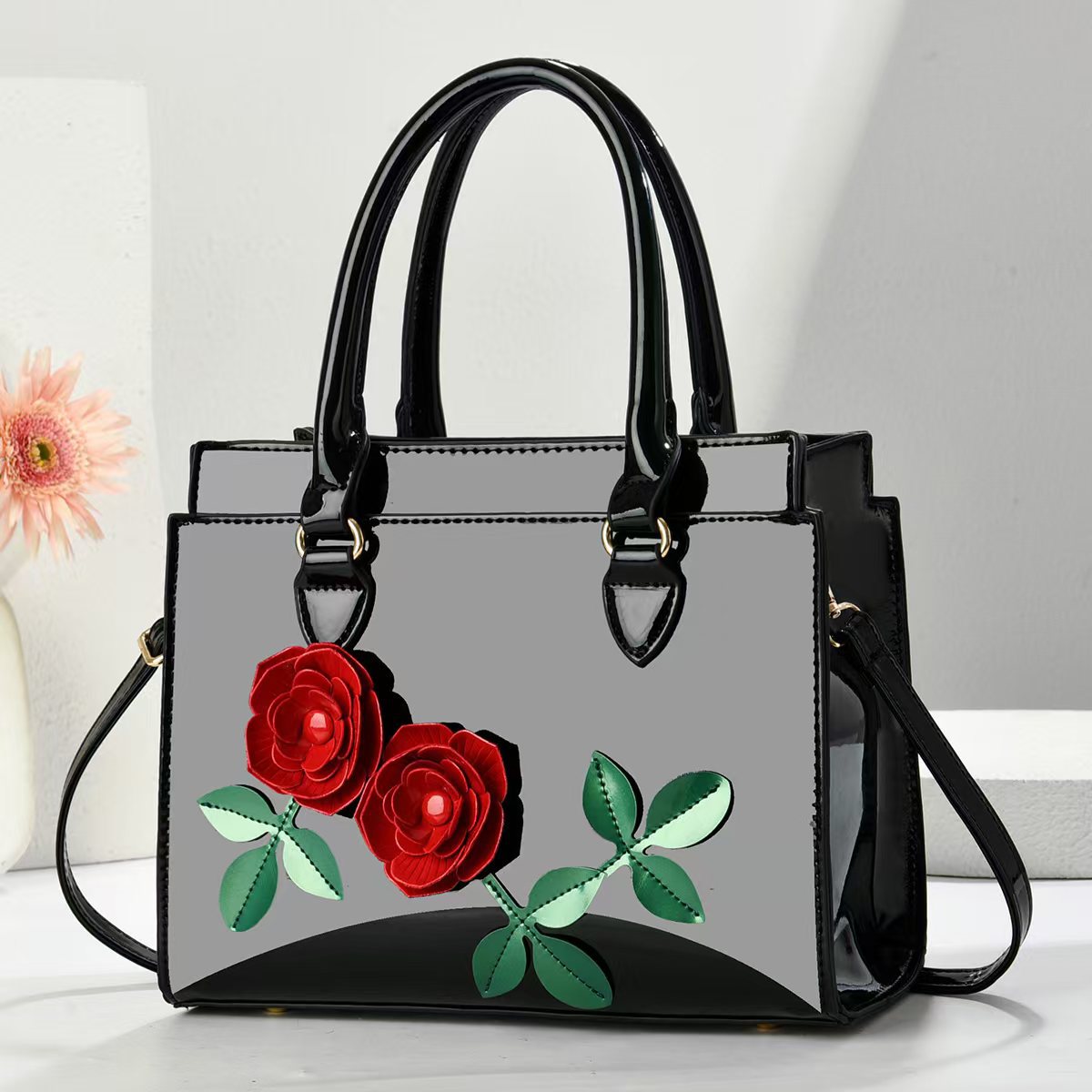 Artificial flower decorated versatile and fashionable handbag, 2025 new style mom gift, high-end and stylish single-shoulder crossbody bag details Picture