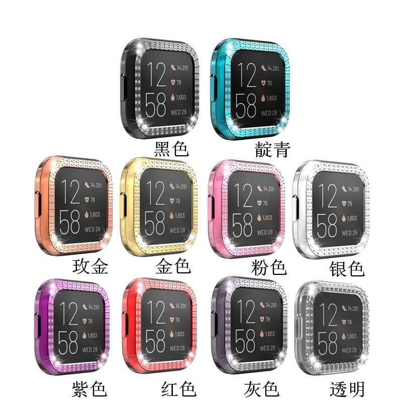 Suitable for fitbit versa2 PC double-row skeletonized diamond-encrusted case, versa2 electroplated protective case with diamond details Picture