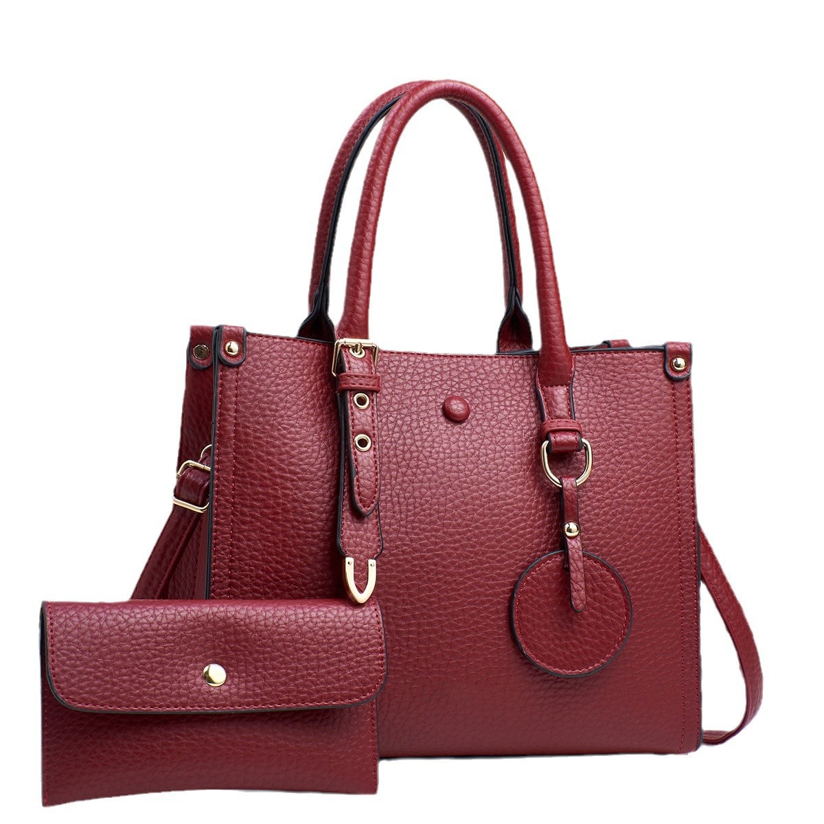 New minimalist mother-and-child bag with lychee pattern, fashionable cross-border handbag, light luxury, versatile and trendy, large-capacity single-shoulder handbag Item Picture