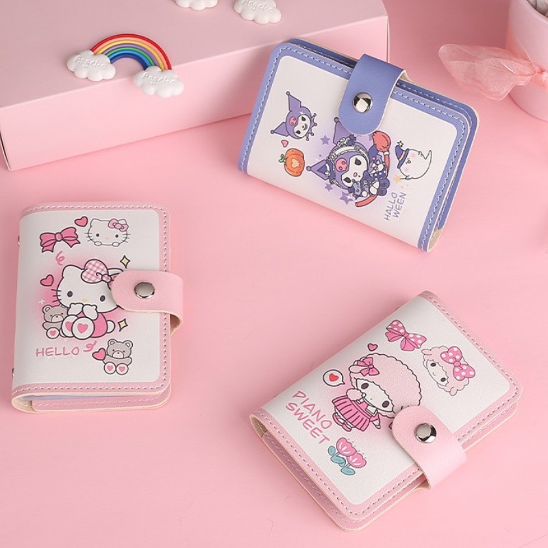 Cute cartoon card case for women, ultra-thin large-capacity anti-demagnetization multi-slot driver's license case, portable and universal snap wallet full figure