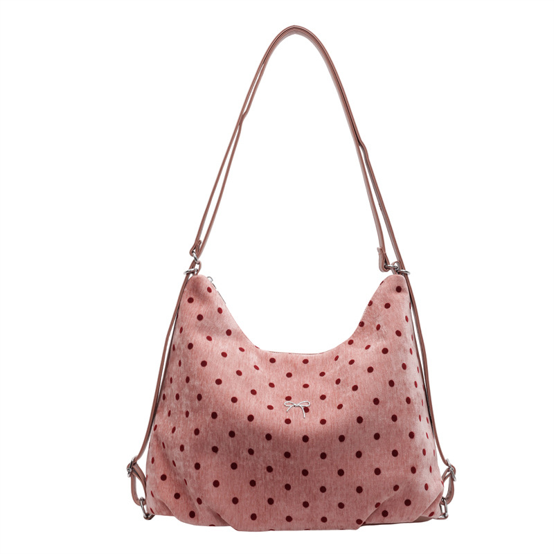 The 2024 new style of the niche artistic polka dot bow tote bag, a single-shoulder bag for class and a double-shoulder crossbody bag for commuting Item Picture