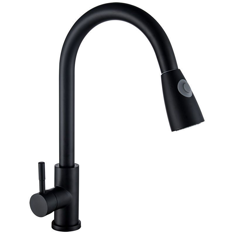 Cross-border foreign trade version 304 stainless steel brushed black flat three-way kitchen sink sink, pull-out cold and hot water faucet Item Picture