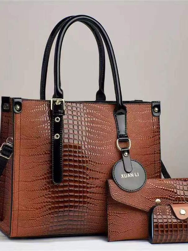 Multi-layer women's handbag three-piece set Mom bag 2023 New style fashionable large-capacity crocodile print single-shoulder crossbody bag Item Picture