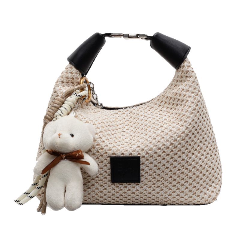 Trendy and fashionable hand-held small bag for women, 2025 new straw-woven color-blocking single-shoulder bag, stylish and versatile, casual crossbody bag Item Picture