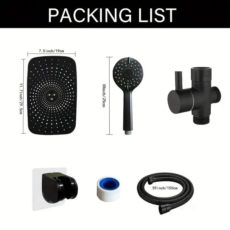 Xiamen Senrui American handheld showerhead set, five-speed with three-way extension rod hose, black pressurized showerhead top spray Application Scenario