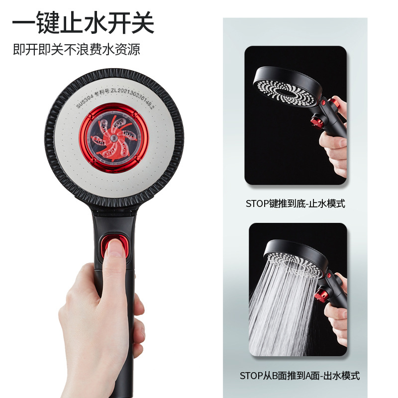 European and American Black martial style handheld water purifier double-sided shower head pressurized chlorine removal household bath pressurized showerhead details Picture