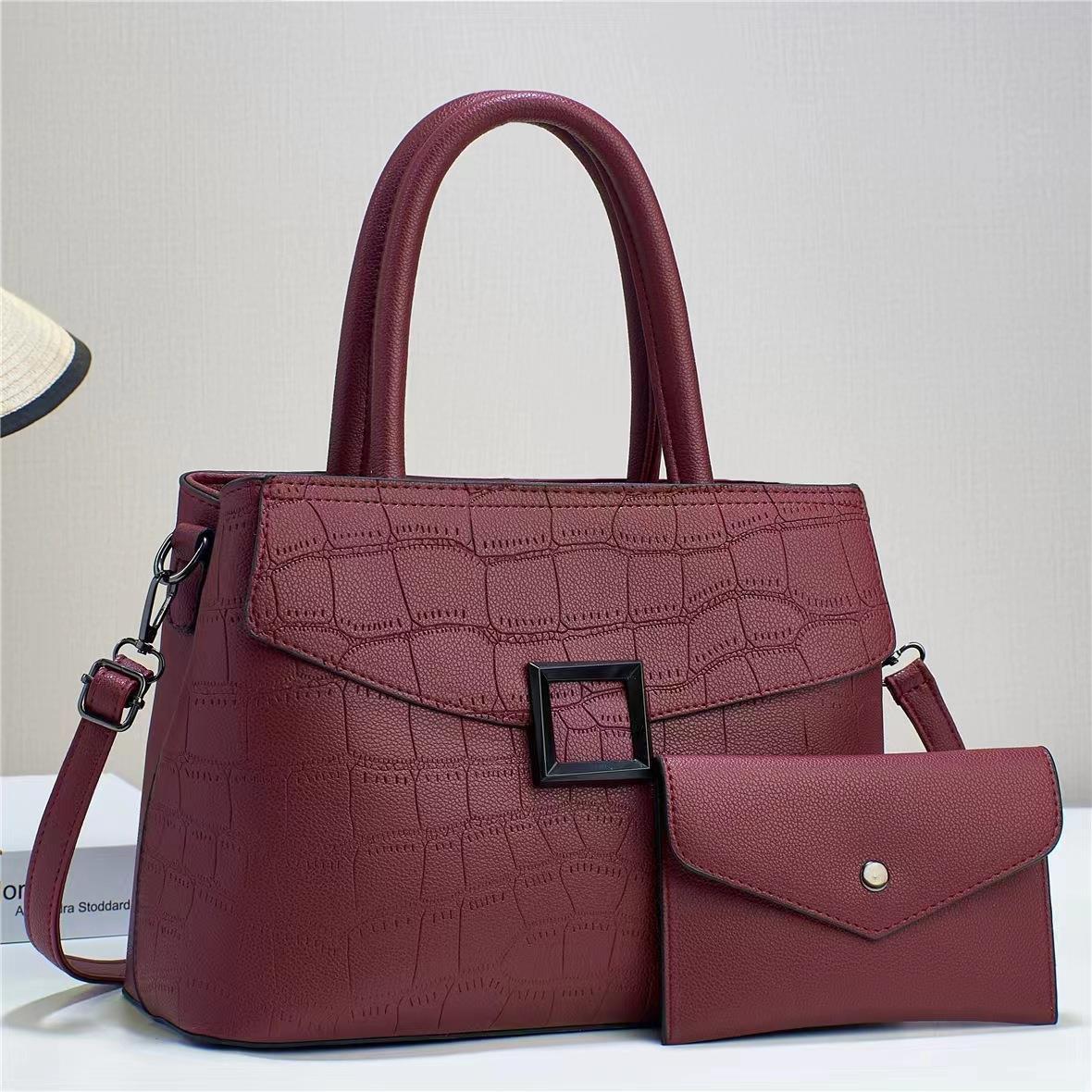 2023 New stone-patterned flip-top large-capacity, high-quality cross-border single-shoulder crossbody stylish two-piece set for women's buns and mother's bags full figure