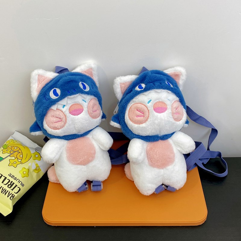New cartoon cute shark cat plush toy doll bag, claw machine doll exchange for a girlish double-shoulder crossbody bag full figure