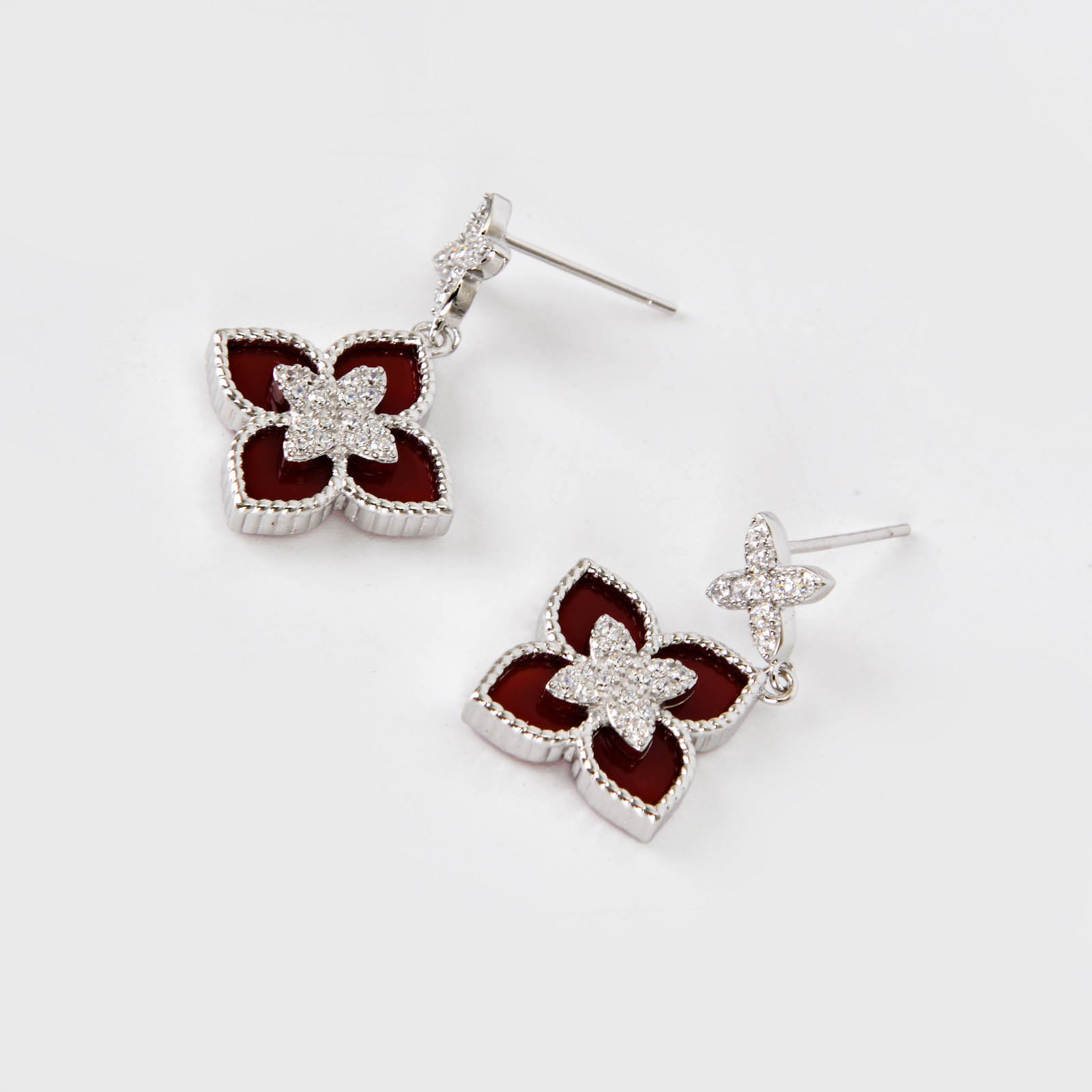 防贝母玛瑙四叶草闪钻菱形花朵耳环女立体吊坠耳坠耳饰产品图