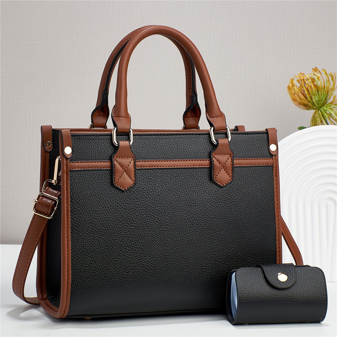 【 Foreign Trade Women's Bags 】 Simple and elegant handbag 2023 New style, fashionable color-blocking mother-and-child bag, large capacity single-shoulder bag full figure