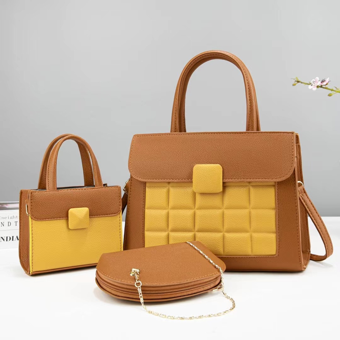 Cross-border three-piece women's bag set 2024 New commuter tote bag, niche color-matched hand-held shoulder crossbody bag Specification drawing
