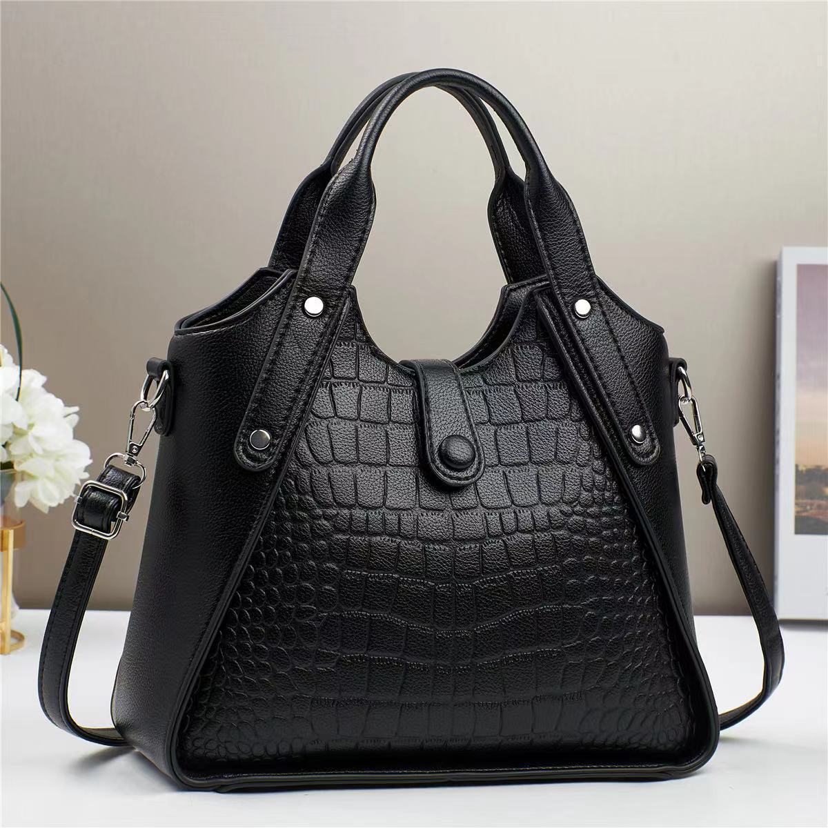 A new popular stone-patterned patchwork fashionable and versatile cross-border Korean-style women's handbag, single-shoulder crossbody bag full figure