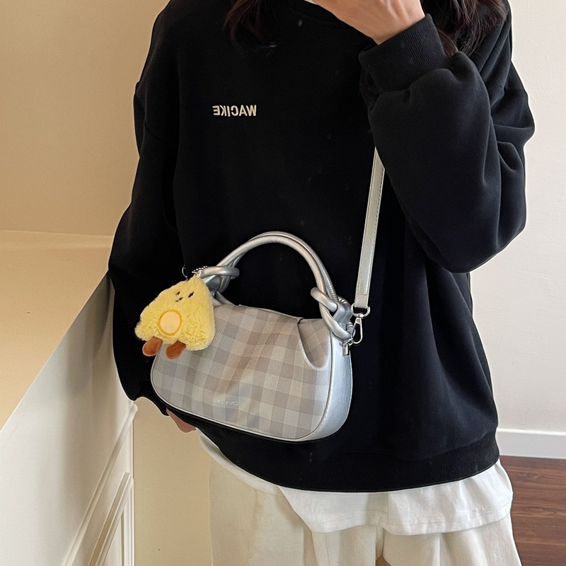 Simple checkered handbag for women, 2025 new style fashionable pleated cloud bag, texture single-shoulder bag, commuter crossbody bag Specification drawing