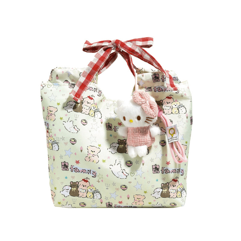 2025 New style girl cat handbag, cute floral print hand-held bag, niche printed versatile commuter bento bag Item Picture