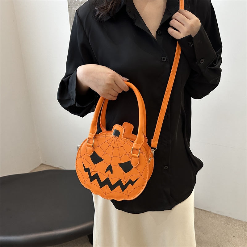 Halloween Funny Pumpkin Bag 2024 New Fashion color-blocking, creative and trendy single-shoulder women's bag, cartoon crossbody bag Specification drawing