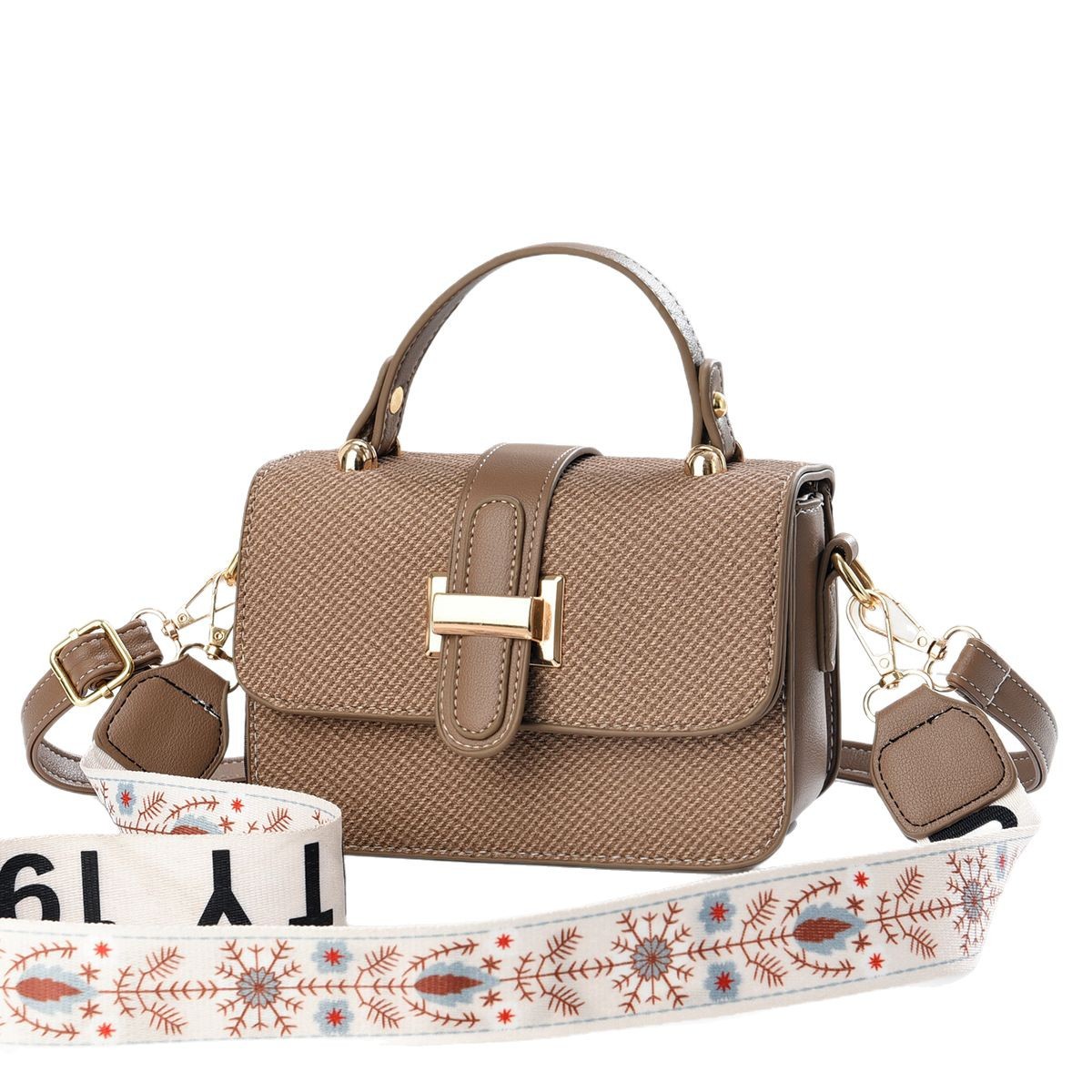 Wholesale popular Instagram wide shoulder strap bag for women, 2025 new Korean version single-shoulder crossbody fashionable fabric pattern small square bag Item Picture