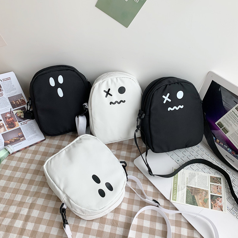 Korean Instagram-style niche cartoon ghost crossbody bag for girls, Japanese-style ugly and cute, casual and adorable student small bag full figure