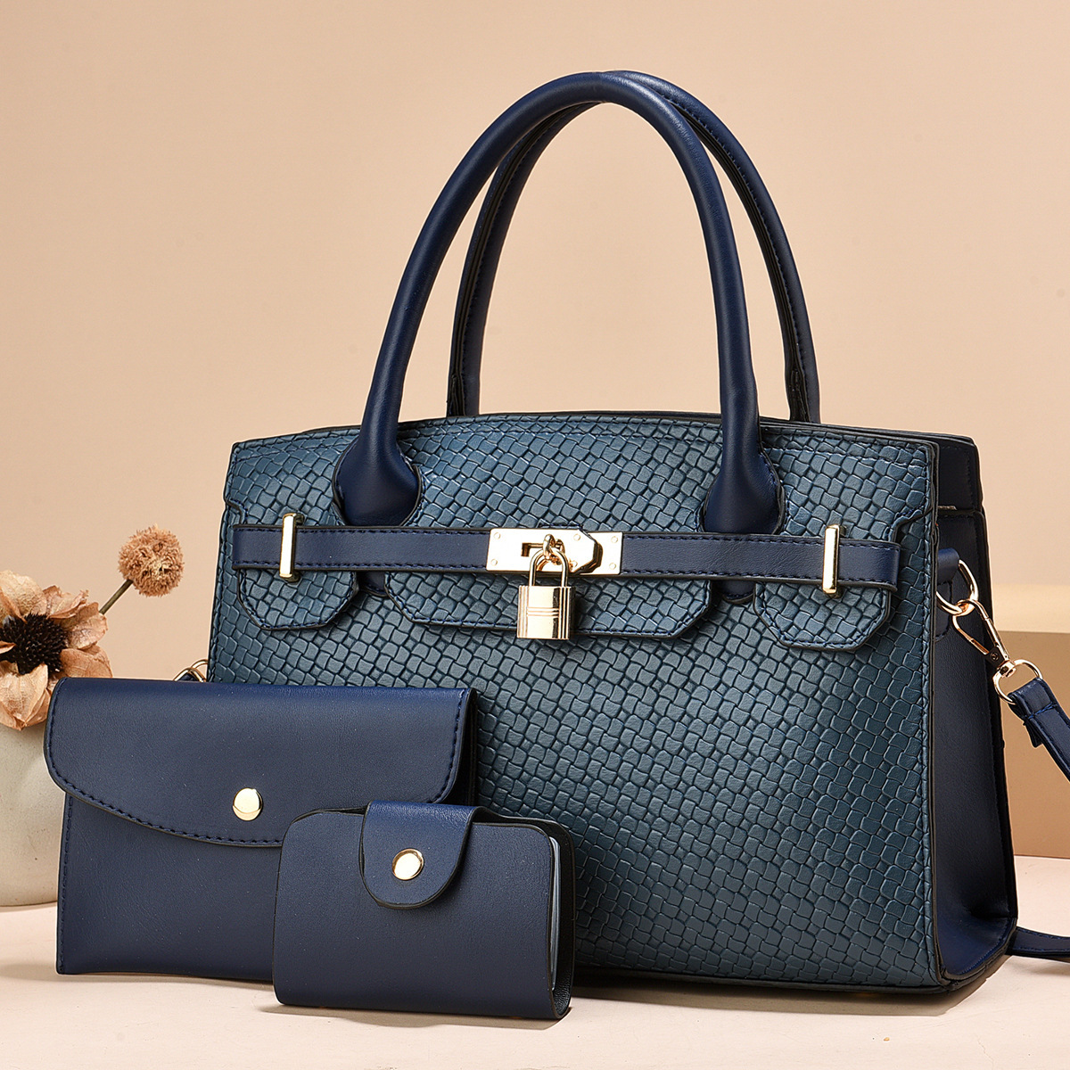 Three-piece set woven fabric mother and child bag factory direct sales New women's bag, fashionable and versatile casual single-shoulder crossbody bag Specification drawing