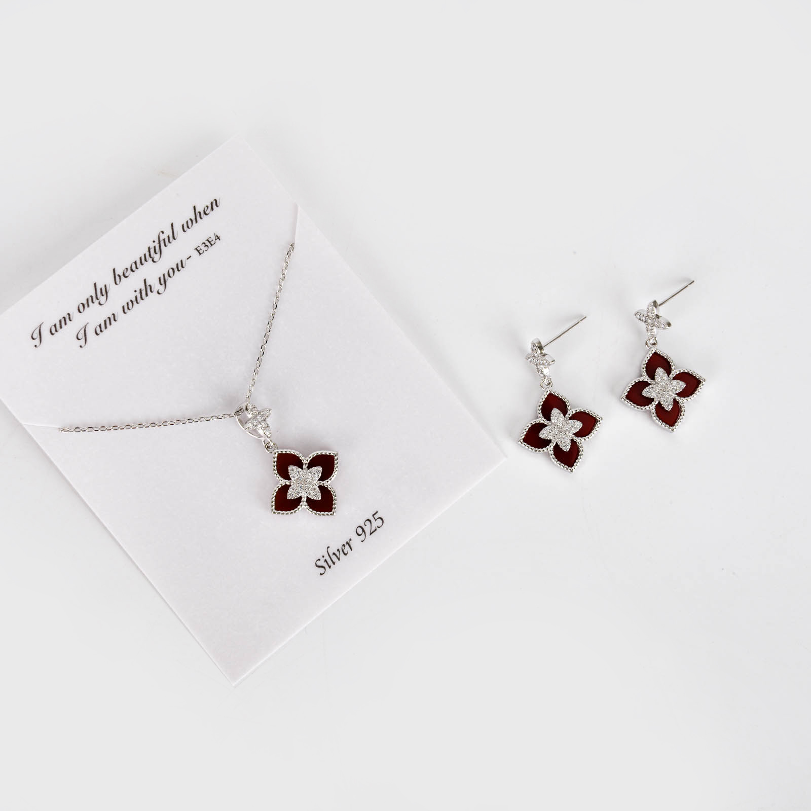 防贝母玛瑙四叶草闪钻菱形花朵耳环女立体吊坠耳坠耳饰细节图