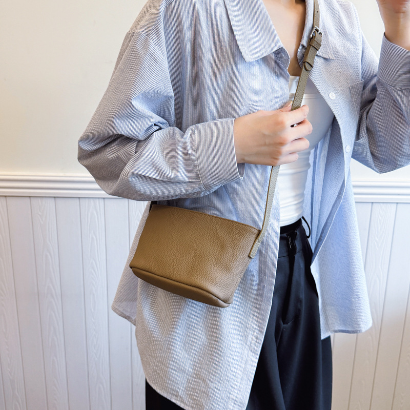 Cross-border niche design lychee pattern bucket bag for women 2025 new fashion trend solid color single-shoulder crossbody bag Specification drawing