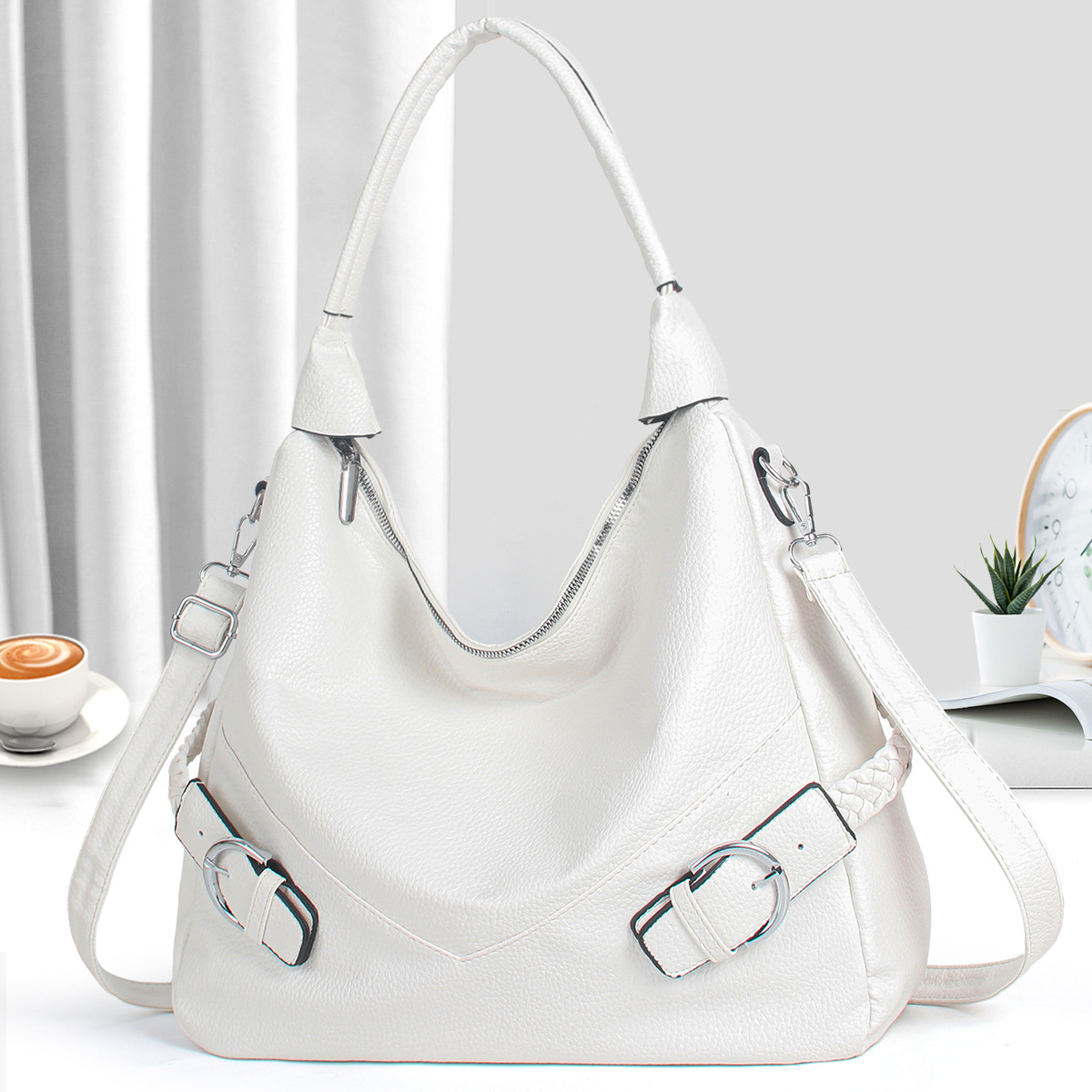 Middle-aged soft leather mom bag, large-capacity handbag, trendy and fashionable women's bag, elegant and versatile, high-end single-shoulder crossbody bag details Picture
