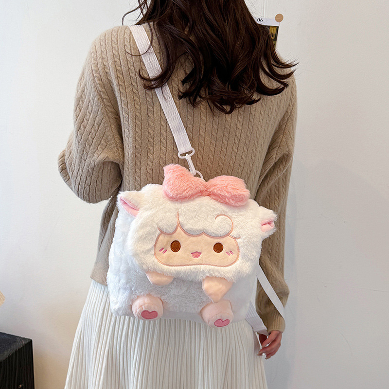 New cartoon bow little sheep plush toy backpacks for girls, soft and cute student backpacks wholesale details Picture