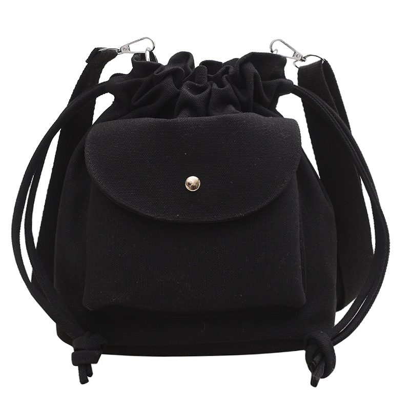 Canvas bag for women's Spring/Summer 2025 new Korean style fashionable pleated drawstring crossbody bag, high-end commuter bucket bag Item Picture
