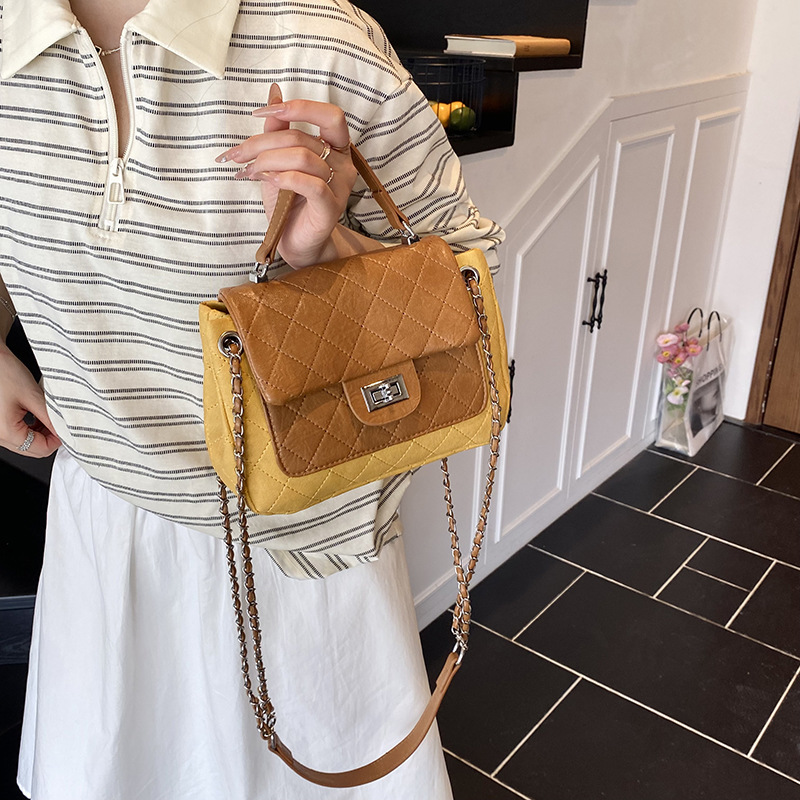 Cross-border fashion diamond-shaped handbag, versatile small square bag, 2025 new style stylish patchwork single-shoulder bag, trendy crossbody bag Specification drawing