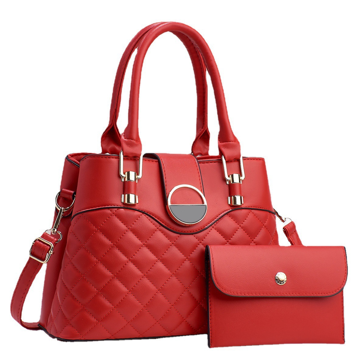 2023 New diamond-shaped embroidery thread cross-border spliced mother-and-child bag, simple solid color, large capacity single-shoulder hand-carry texture women's bag Item Picture