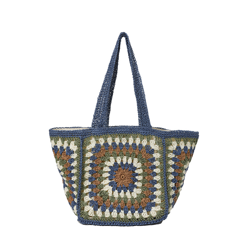 2025 New Grandmother checkered single-shoulder bag, ethnic style woven bag, large capacity underarm bag, high-end crochet tote bag Item Picture