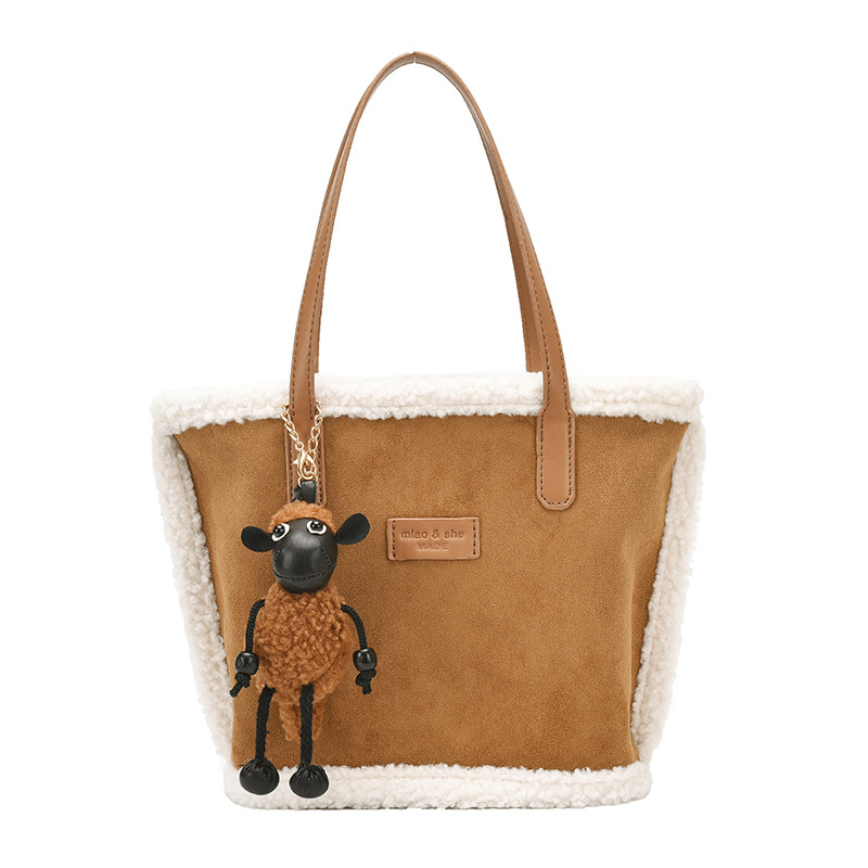 Retro matte plush bag for women, 2024 new trendy Korean version tote bag, casual and versatile single-shoulder vegetable basket bag Item Picture
