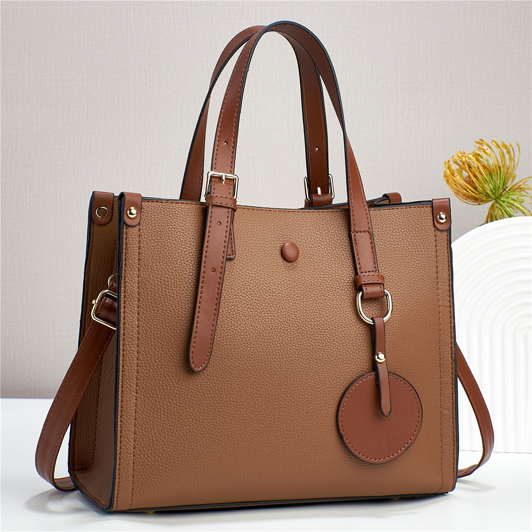 New solid color women's bag with lychee pattern, simple and versatile texture, soft leather, large capacity, cross-border single-shoulder crossbody quality full figure