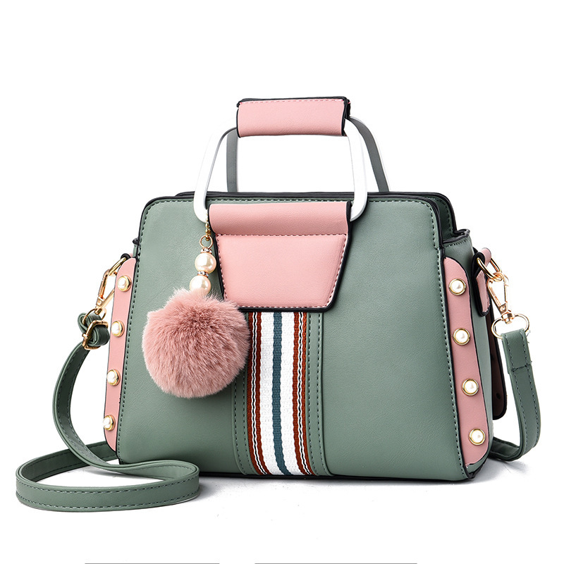 Cross-border trade color-matched women's bags are trendy, versatile and stylish. Bright-colored bags come with hairball pendants and can be worn diagonally over one shoulder Item Picture