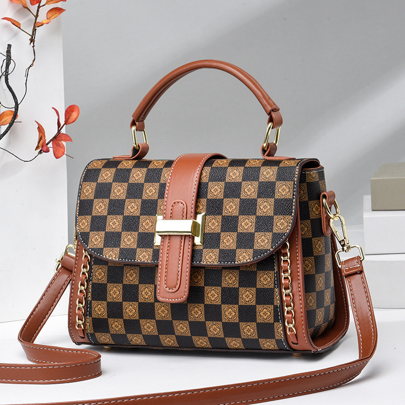 The checkered small square bag 2023 new style fashionable printed handbag, simple and elegant Korean-style trendy single-shoulder crossbody bag full figure