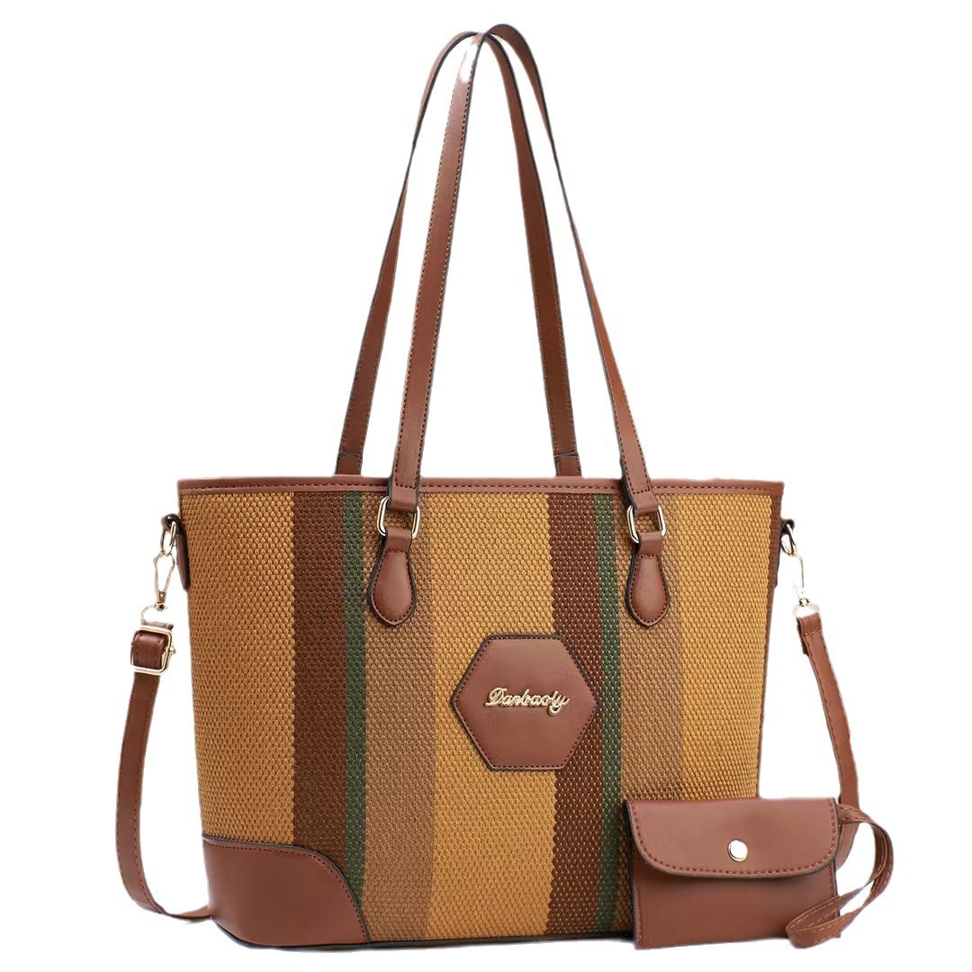 Retro casual large-capacity women's bag 2024, fashionable and elegant European and American color contrast trend single-shoulder crossbody handbag Item Picture