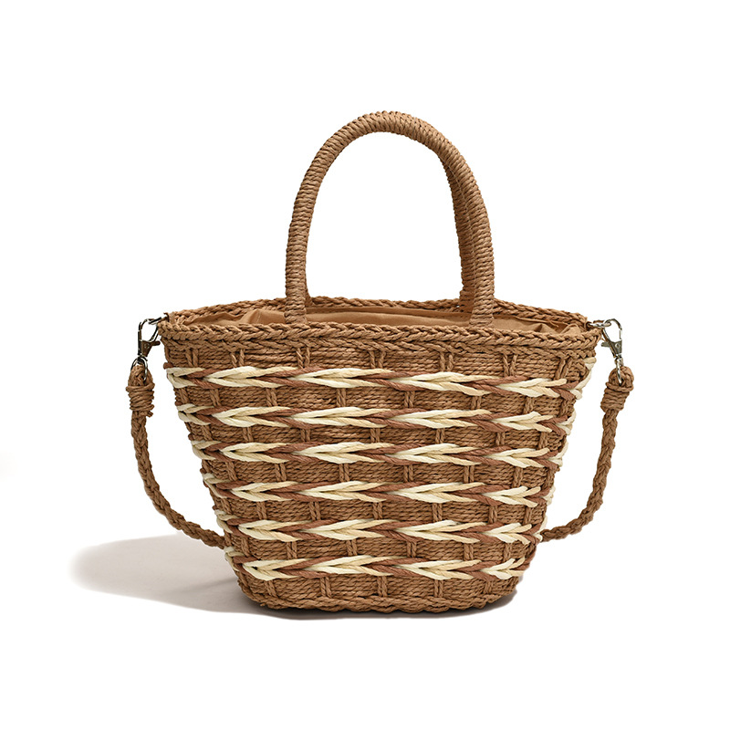 Vacation-style straw woven bag for women, 2024 new trendy single-shoulder crossbody bag, versatile woven bag, hand-held vegetable basket bag Item Picture