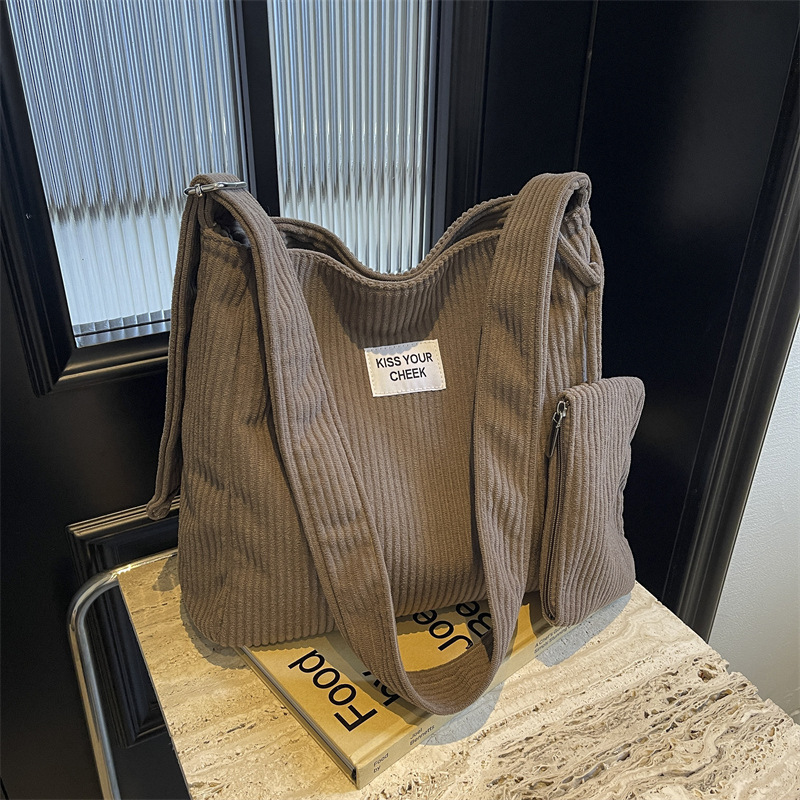 Student class corduroy bag for women 2024 New style casual large-capacity crossbody bag for commuting single-shoulder underarm tote bag details Picture