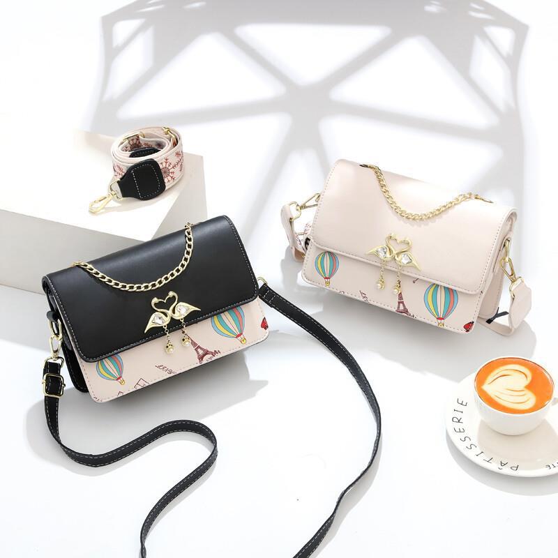 High-end women's bag 2023 New Women's printed wide shoulder strap single-shoulder bag, fashionable and versatile women's small square bag, trendy Specification drawing