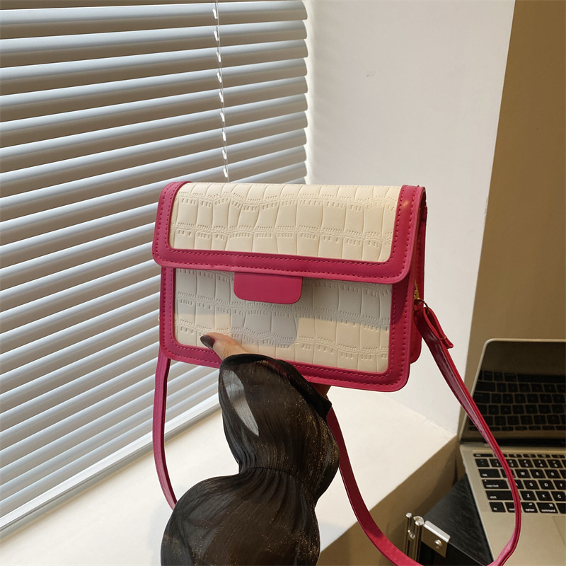 Cross-border color-blocking patchwork bag, women's stone pattern single-shoulder crossbody bag, new 2024 autumn commuter crossbody bag full figure