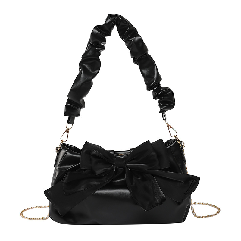 The 2025 new stylish pleated bow single-shoulder underarm bag for women is simple and versatile. It's a solid color hand-carried small square bag Item Picture