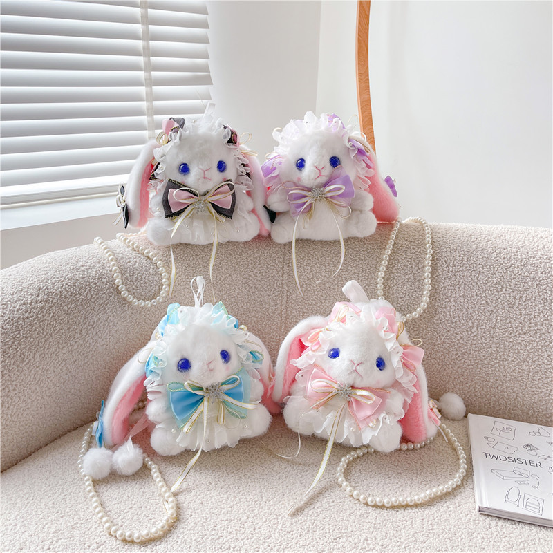 lolita Bucket Rabbit Bag, Lolita ear-hanging Rabbit Bow doll, single-shoulder crossbody bag, a cute gift for young girls details Picture